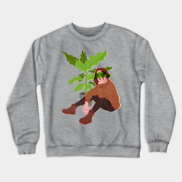 Red Plant Girl Crewneck Sweatshirt by megansebesta